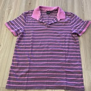 Striped pink and black Armani Exchange polo shirt.
